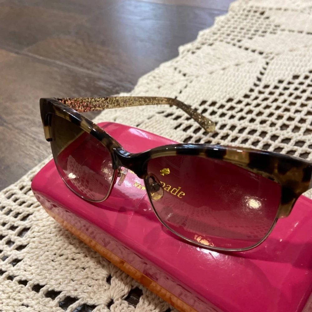 KATE SPADE SHIRA SUNGLASSES TORTOISE GOLD GLITTER CAT EYE  WITH CASE - Picture 5 of 16